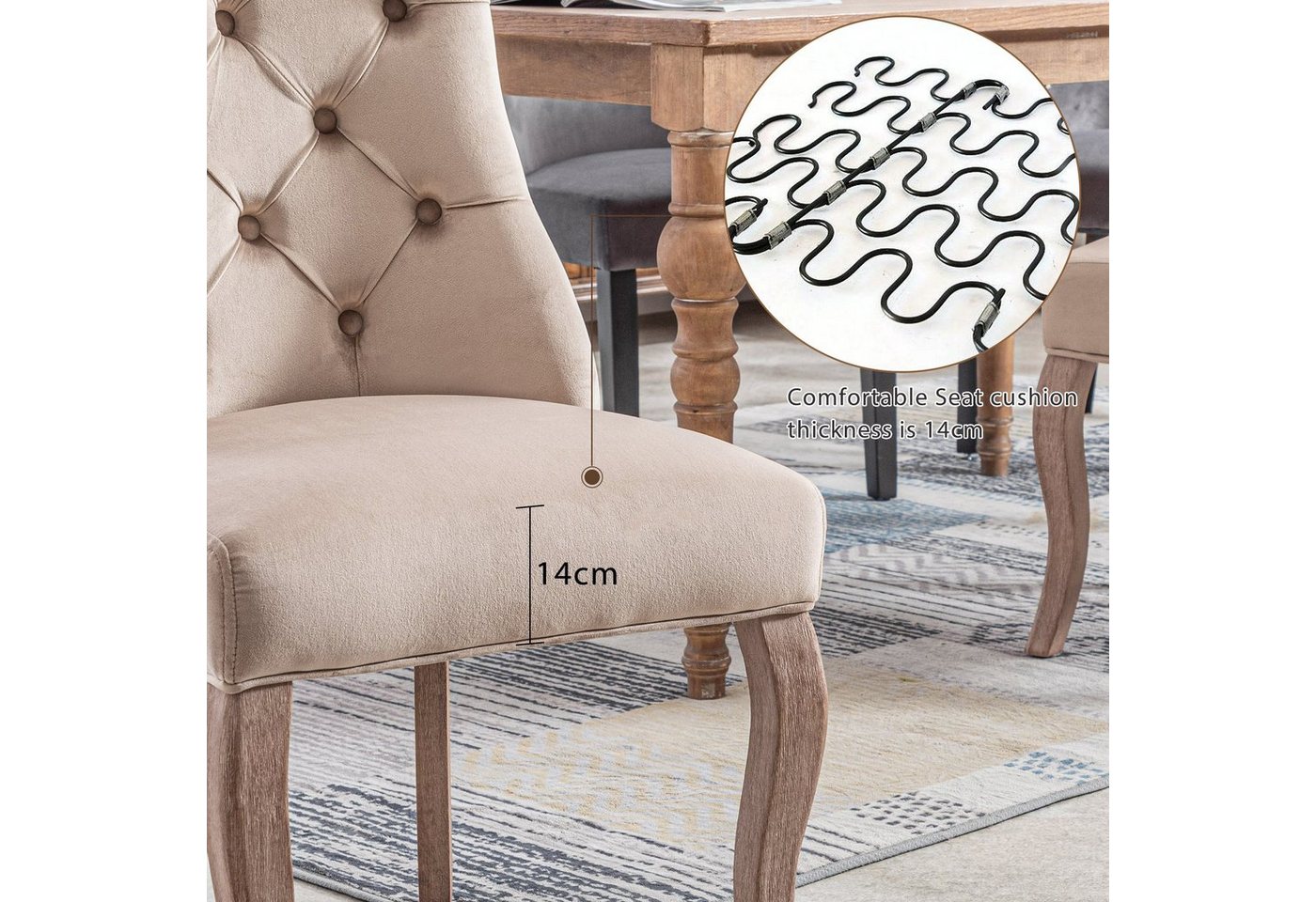 Flieks Esszimmerstuhl (Set, 4 St), 4er Set Polsterstuhl mit Rückenlehne Wohnzimmerstuhl Küchenstuhl Samt – Bild 5 von 5