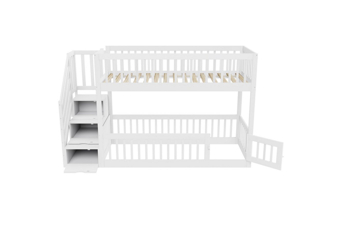 Flieks Etagenbett, Kinderbett 90x200cm mit Stauraumtreppe und oberem Lattenrost – Bild 5 von 5