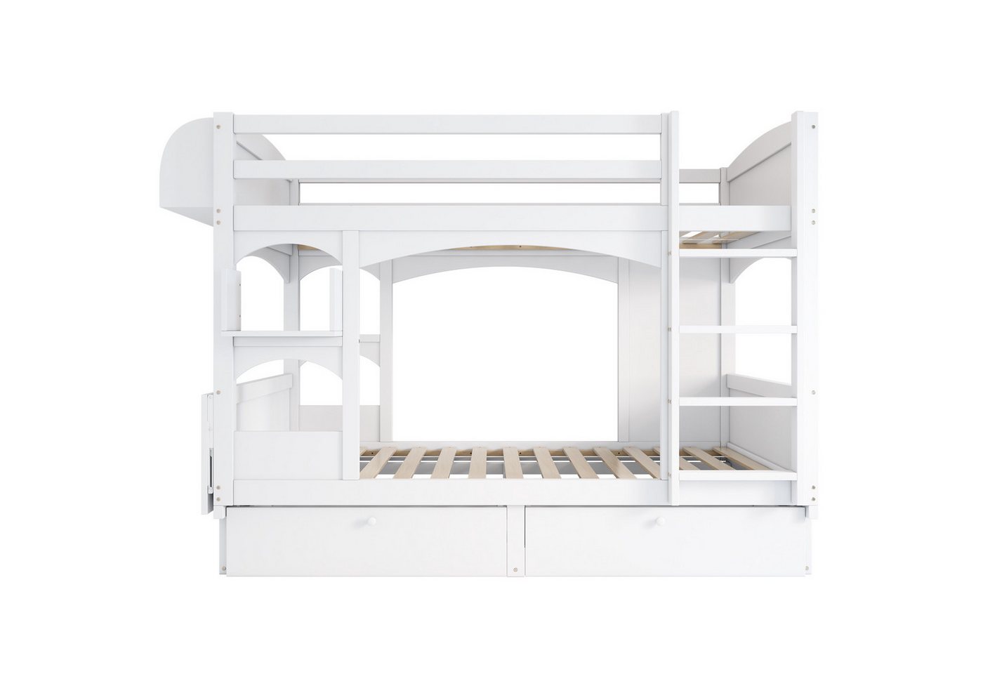 Flieks Etagenbett, Kinderbett mit klappbarem Schreibtisch, Regal, 2 Schubladen 90x200cm – Bild 5 von 5
