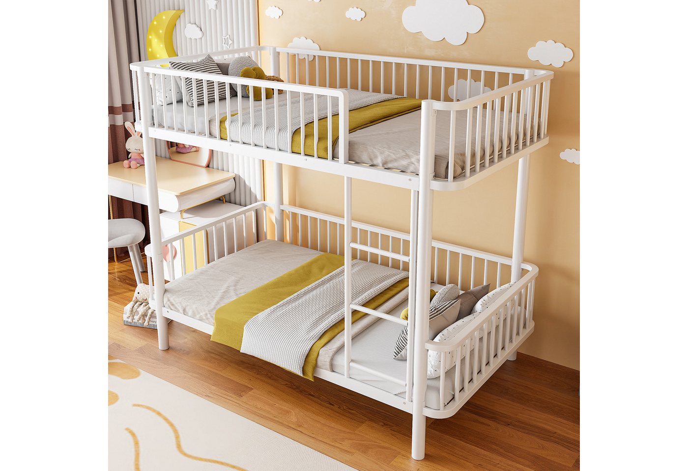 Flieks Etagenbett, Metall Kinderbett 90x200cm mit abgerundeten Ecken, Sicherheitsgeländer – Bild 2 von 5