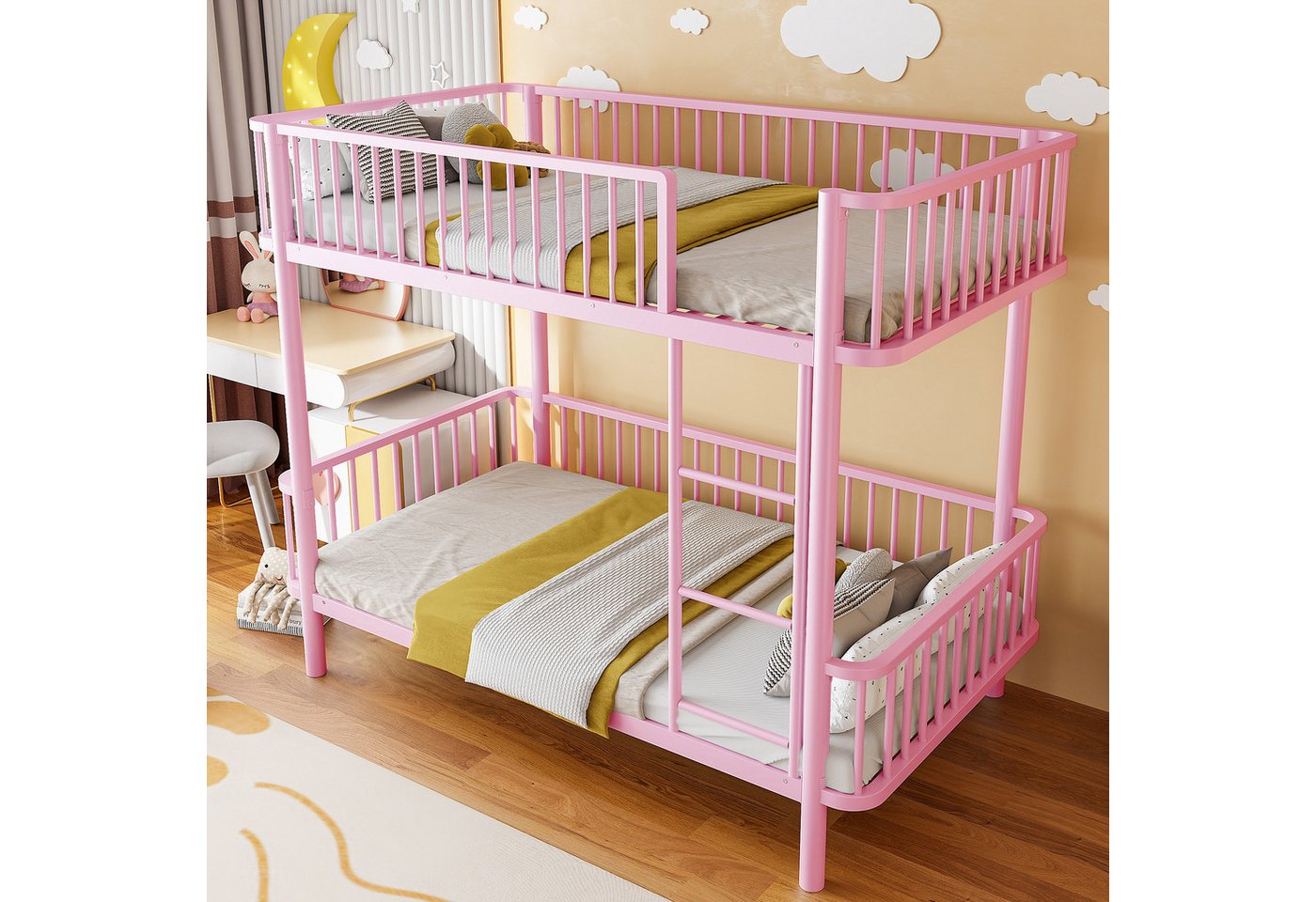 Flieks Etagenbett, Metall Kinderbett 90x200cm mit abgerundeten Ecken, Sicherheitsgeländer – Bild 2 von 5