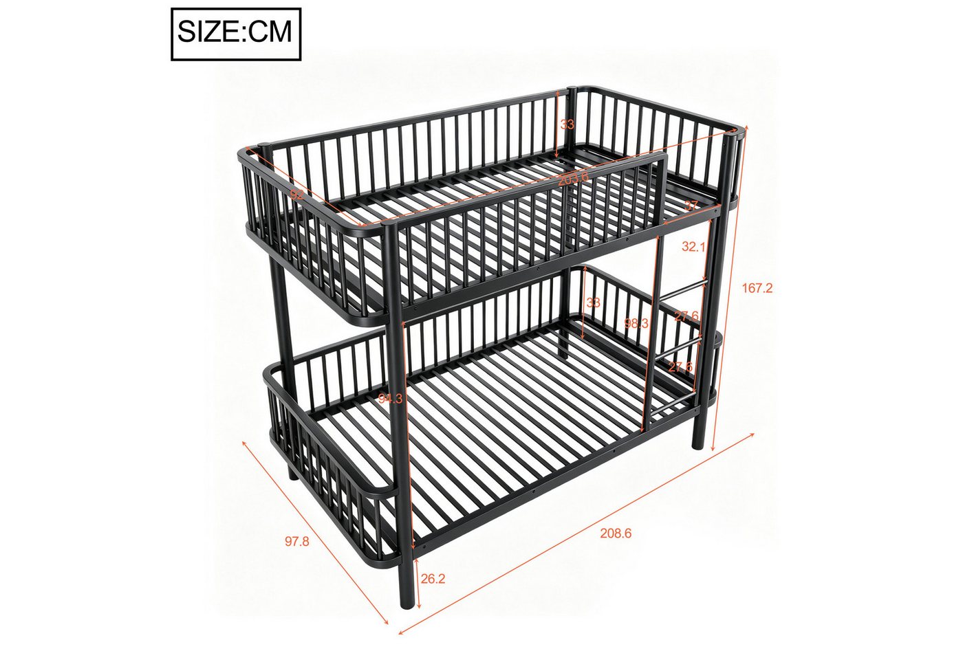 Flieks Etagenbett, Metall Kinderbett 90x200cm mit abgerundeten Ecken, Sicherheitsgeländer – Bild 4 von 5