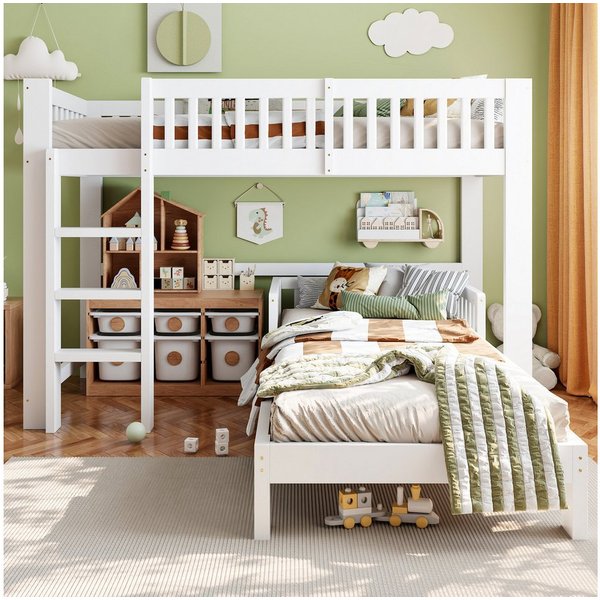 Flieks Etagenbett, Modulares Kinderbett 90x200cm, Hochbett + Einzelbett frei kombinierbar
