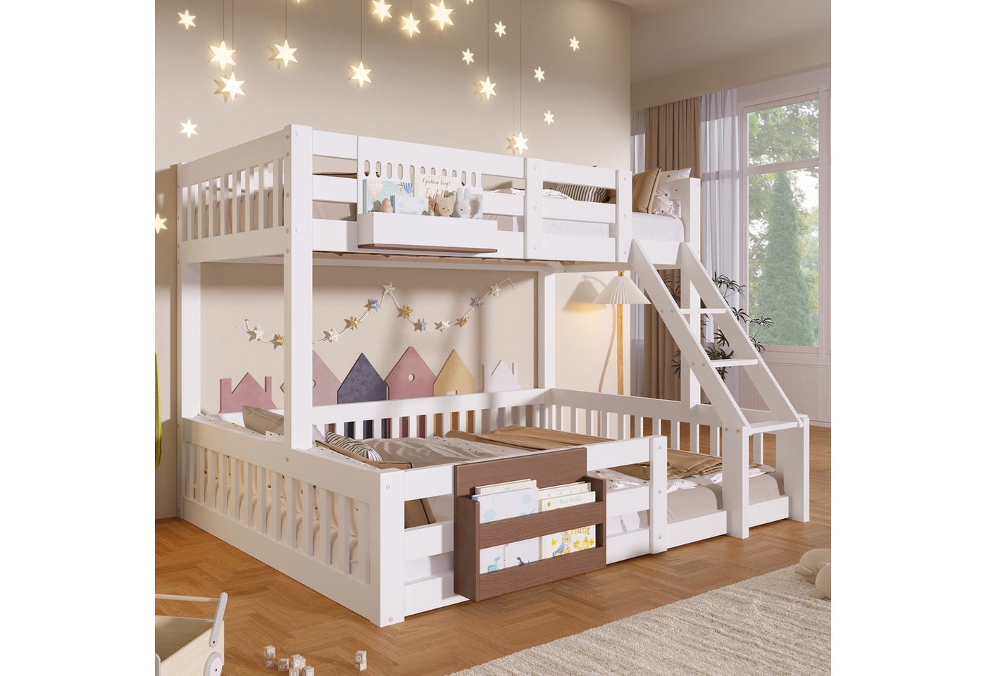 Flieks Etagenbett, Kinderbett 90/140x200cm mit Staufächer & Leiter & Sicherheitsgitter – Bild 3 von 5
