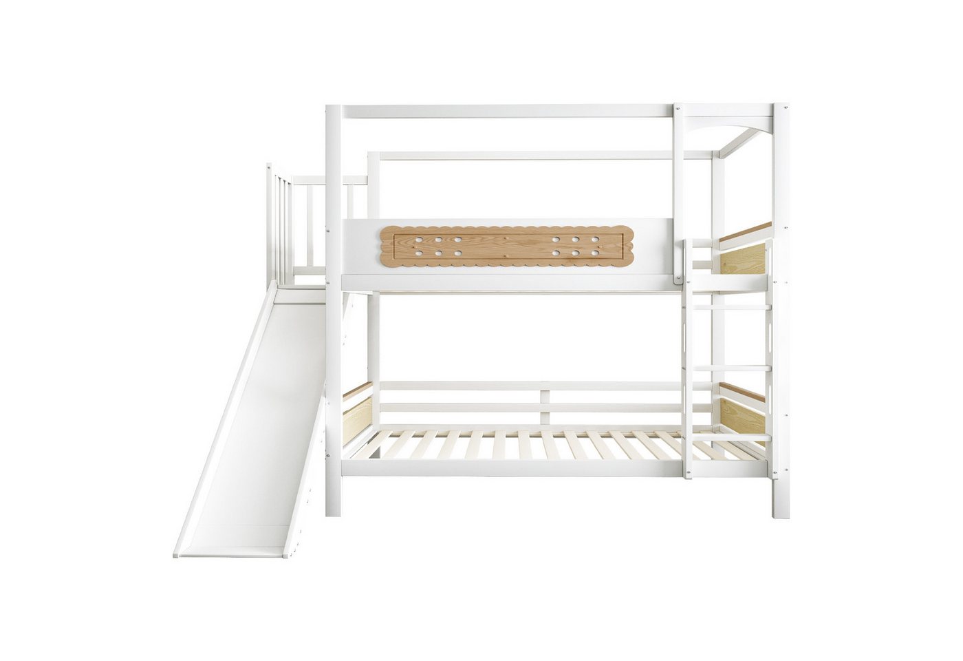 Flieks Etagenbett, Kinderbett 90x200cm mit keksförmigen Schutzgittern, Rutsche und Leiter – Bild 5 von 5