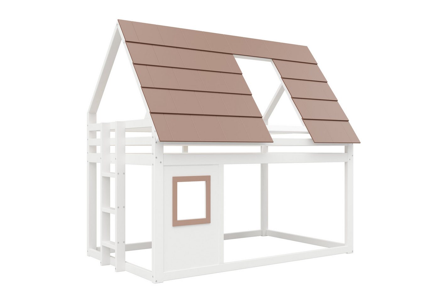 Flieks Etagenbett, Hausbett Kinderbett 140x200cm mit Dach, Fenster und Leiter – Bild 5 von 5