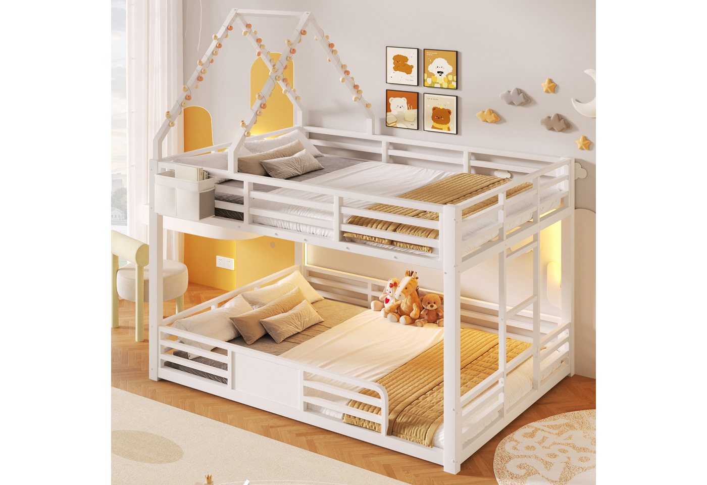 Flieks Etagenbett, Metallbett 140x200cm mit oberem Lattenrost und LED-Beleuchtung – Bild 2 von 5