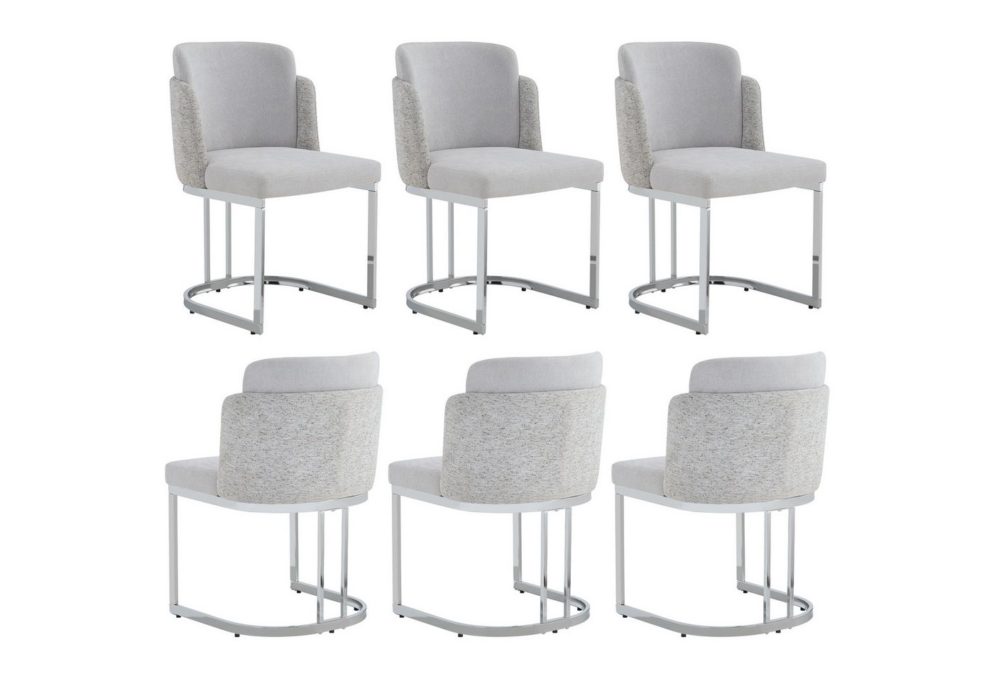 Flieks Freischwinger Bezug aus Chenille-Stoff, galvanisierte Metallbeine (mit verstellbaren Fußpolstern, Set, 6 St), 6er Set Esszimmerstühle Polsterstühle mit d – Bild 3 von 5