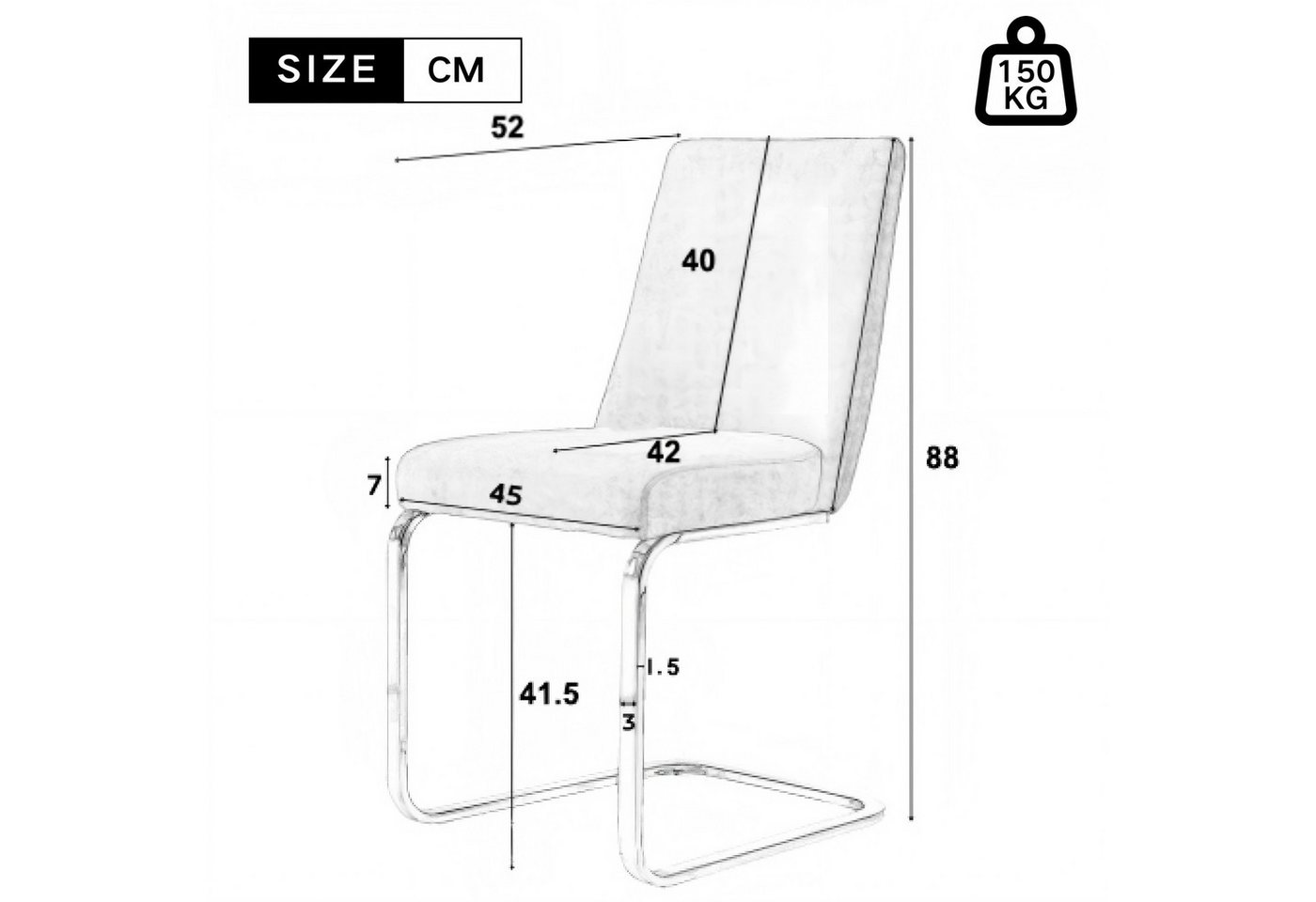 Flieks Freischwinger (Set, 4 St), 4er Set Esszimmerstühle Polsterstuhl Schwingstühle Samt, Metallbeine – Bild 3 von 5
