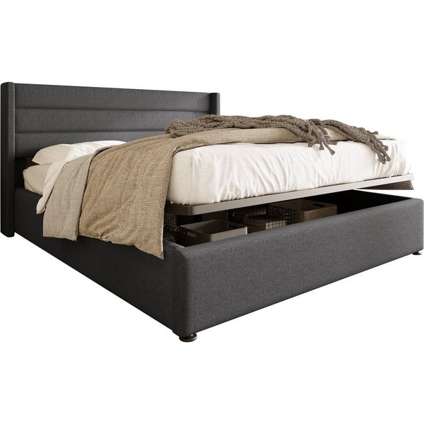 Flieks Funktionsbett cozy, Polsterbett Stauraumbett Hydraulisches Doppelbett Leinen 160x200cm