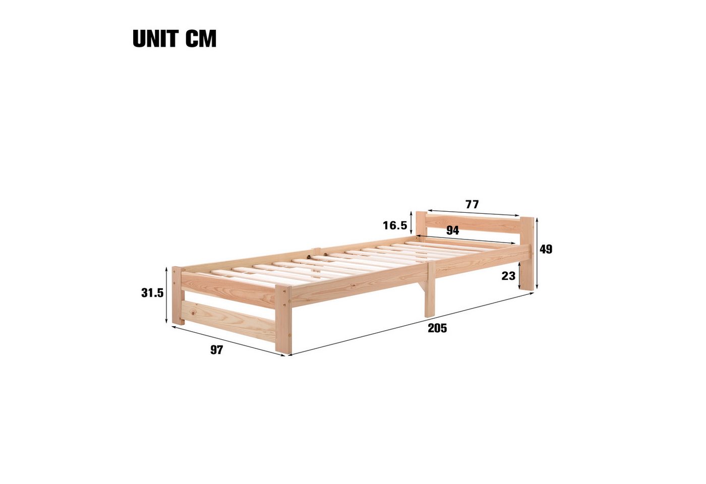 Flieks Futonbett, Einzelbett Massivholzbett mit Kopfteil und Lattenrost – Bild 4 von 5