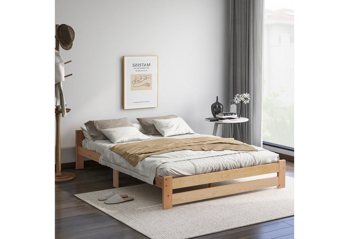 Flieks Futonbett, Doppelbett Massivholzbett mit Kopfteil und Lattenrost – Bild 3 von 5