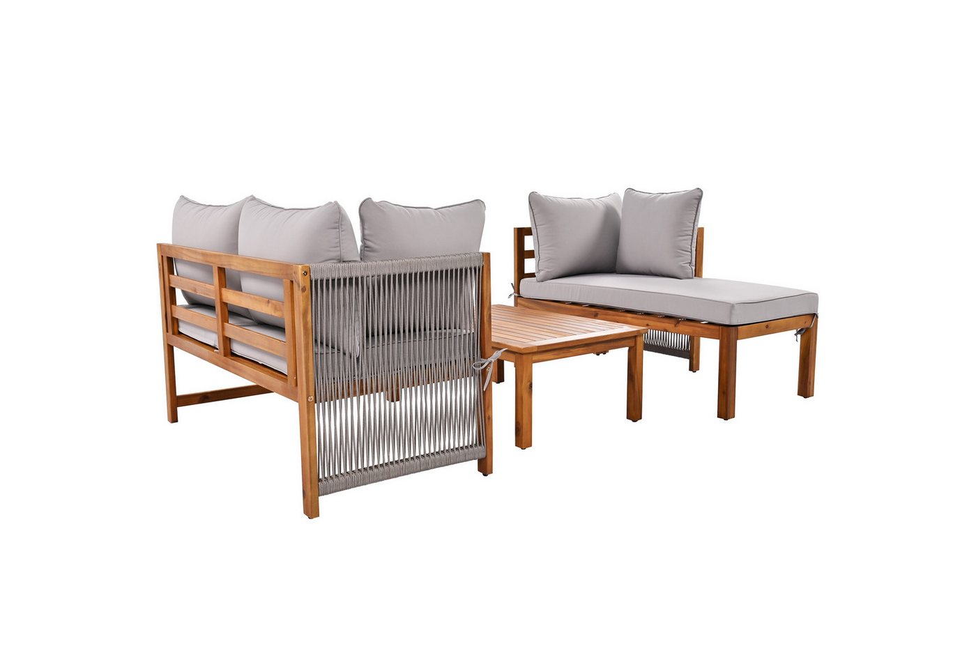 Flieks Gartenlounge-Set, 4-Sitzer L-förmiges Gartenmöbel, 2 Sofas mit 1 Tisch aus Akazienholz – Bild 5 von 5