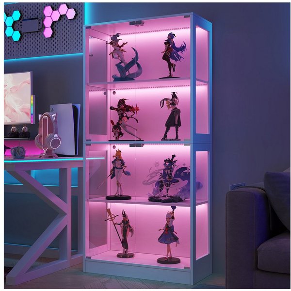 Flieks Glasvitrine Eckvitrine mit LED-Beleuchtung, 4 Glastüren, 4 Ebenen Highboard (80x35x170 cm, 1-St) Standvitrine Eckschrank Hochschrank Sammlervitrine mit 4
