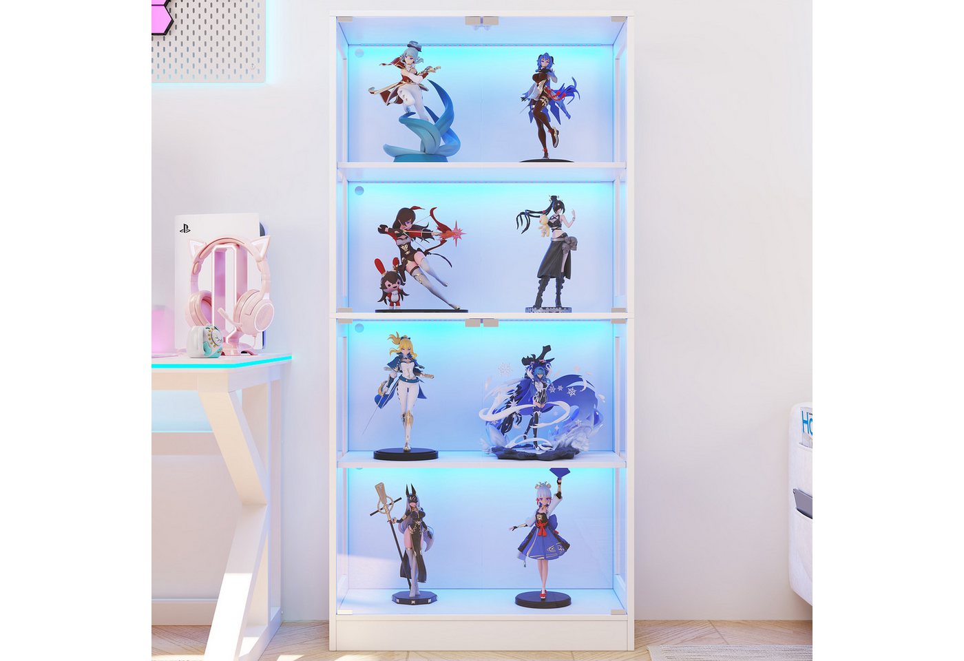 Flieks Glasvitrine Eckvitrine mit LED-Beleuchtung, 4 Glastüren, 4 Ebenen Highboard (80x35x170 cm, 1-St) Standvitrine Eckschrank Hochschrank Sammlervitrine mit 4 – Bild 2 von 5