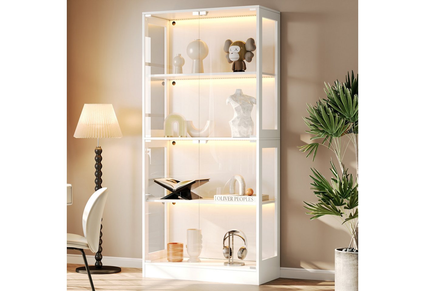 Flieks Glasvitrine Eckvitrine mit LED-Beleuchtung, 4 Glastüren, 4 Ebenen Highboard (80x35x170 cm, 1-St) Standvitrine Eckschrank Hochschrank Sammlervitrine mit 4 – Bild 3 von 5