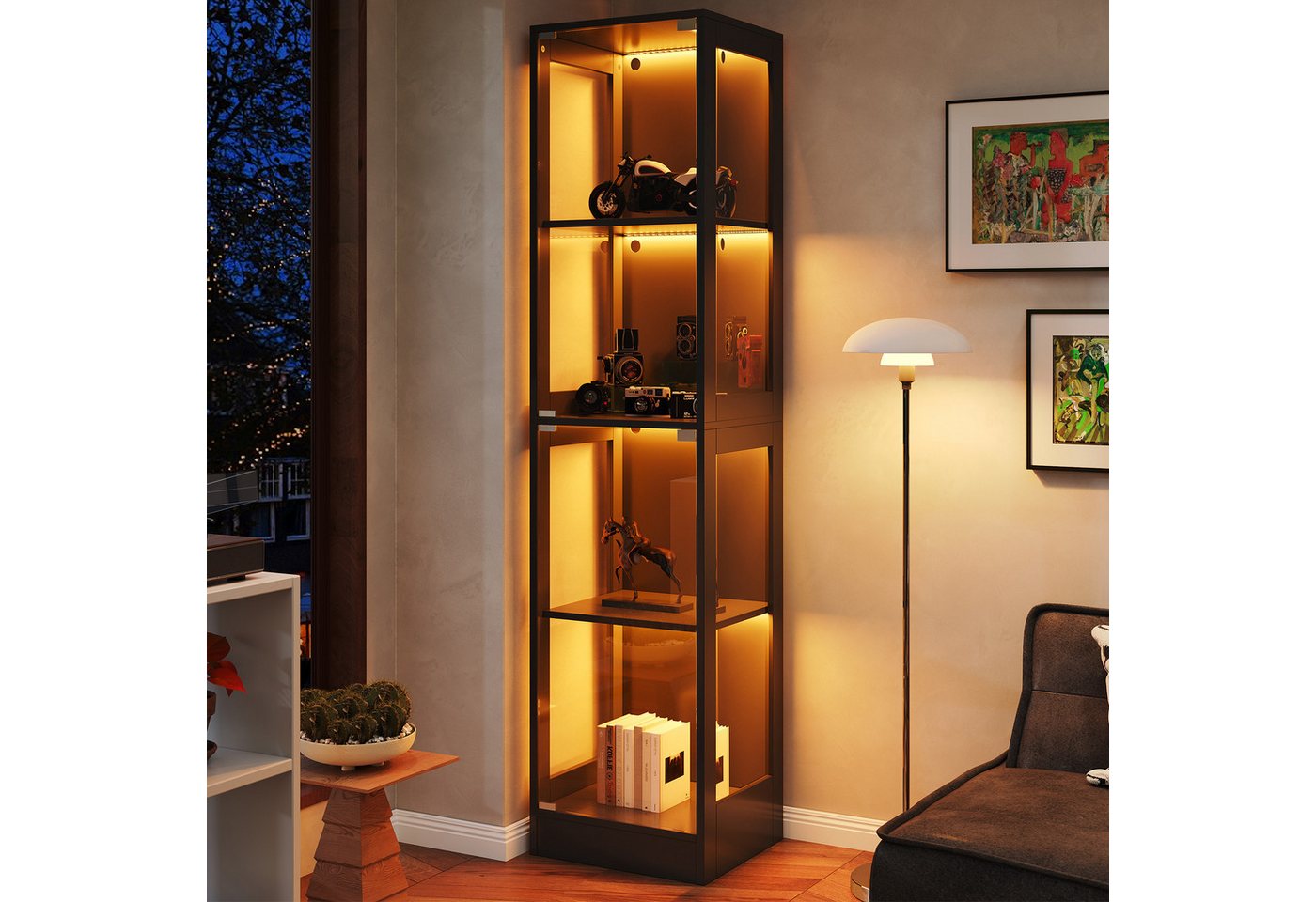 Flieks Glasvitrine Eckvitrine mit LED-Beleuchtung und Doppeltüren aus gehärtetem Glas (1-St., 40x35x170 cm) Standvitrine Eckschrank Hochschrank Sammlervitrine m – Bild 3 von 5