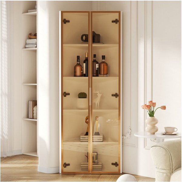 Flieks Glasvitrine Eckvitrine mit LED-Beleuchtung und 5 Fächer (1-St., B62/T35/H160 cm) Standvitrine Eckschrank Hochschrank Highboard Wohnzimmer