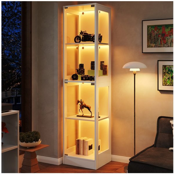 Flieks Glasvitrine Eckvitrine mit LED-Beleuchtung und Doppeltüren aus gehärtetem Glas (1-St., 40x35x170 cm) Standvitrine Eckschrank Hochschrank Sammlervitrine m