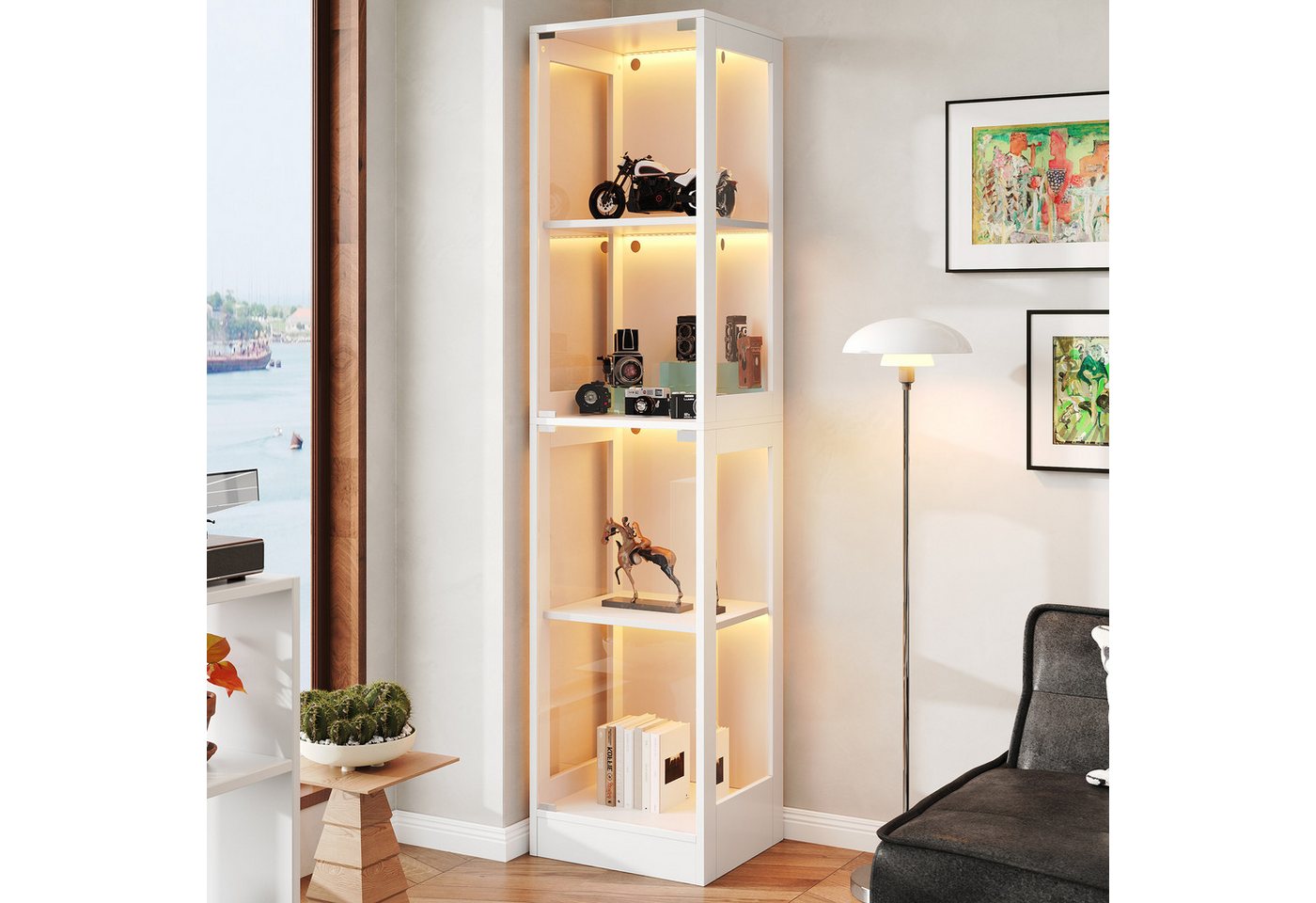 Flieks Glasvitrine Eckvitrine mit LED-Beleuchtung und Doppeltüren aus gehärtetem Glas (1-St., 40x35x170 cm) Standvitrine Eckschrank Hochschrank Sammlervitrine m – Bild 3 von 5