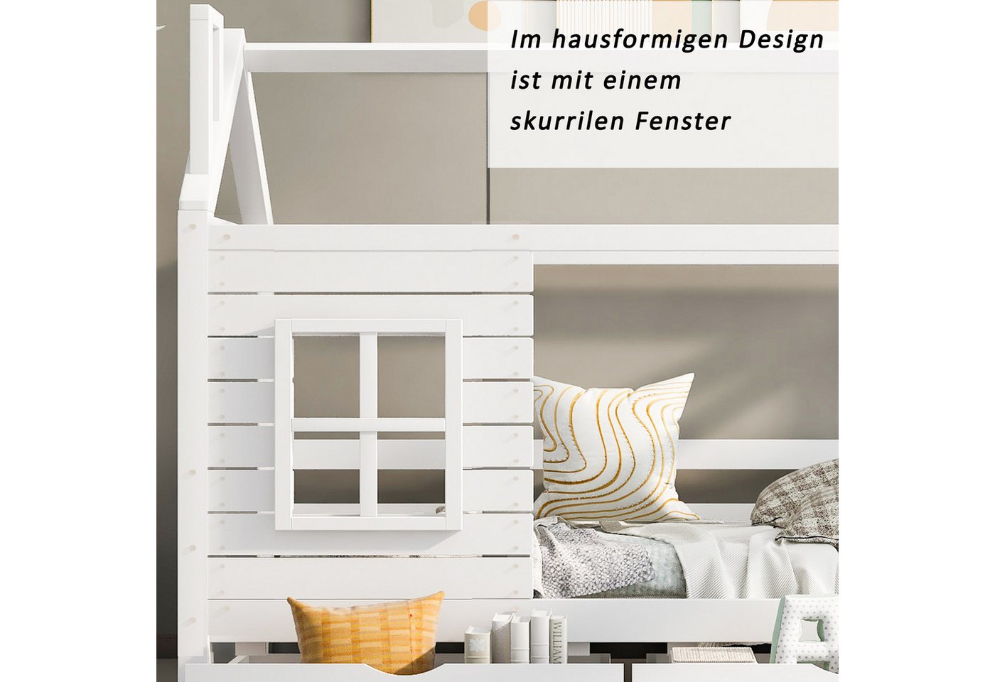 Flieks Hausbett, Kinderbett Jugendbett 80x160cm Massivholzbett Kiefernholz – Bild 3 von 5