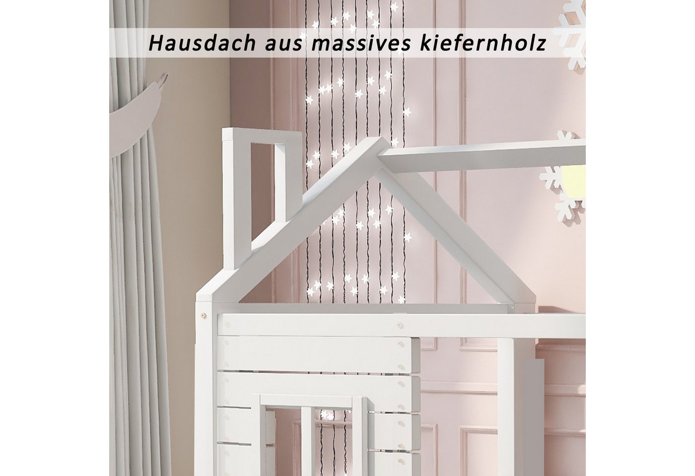Flieks Hausbett, Kinderbett Jugendbett 80x160cm Massivholzbett Kiefernholz – Bild 4 von 5