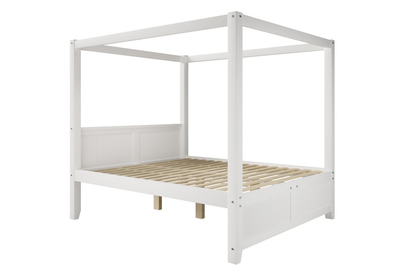 Flieks Himmelbett, Holzbett 140x200cm mit Lattenrost und dekorativem Dachrahmen – Bild 5 von 5