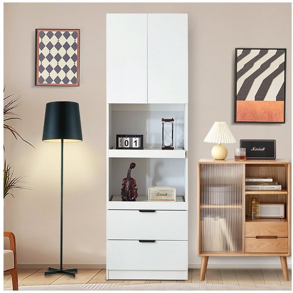 Flieks Hochschrank (1-St., B59,5/T45/H200 cm) Mehrzweckschrank mit Schubladen, Schiebeböden und Türen Küchenschrank