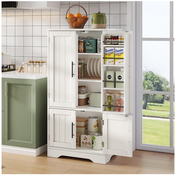 Flieks Hochschrank Küchenschrank mit LED-Sensorlicht mit verstellbaren Regalböden (H120xB60xT40 cm, 1-St) Mehrzweckschrank Buffetschrank mit 2 Türablagen Holzsc