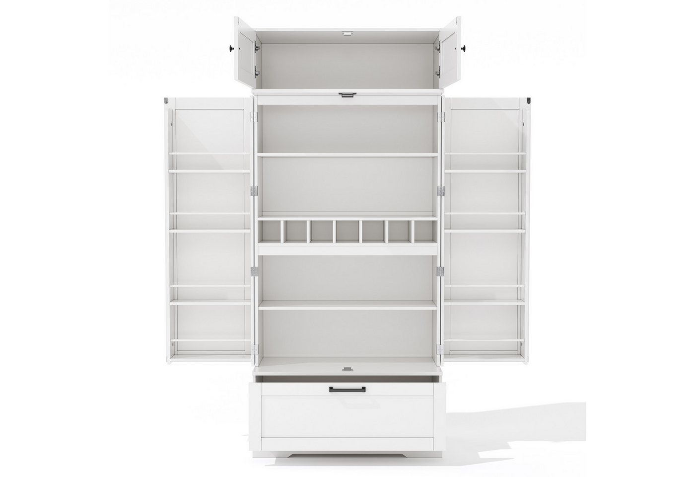 Flieks Hochschrank mit Schubladen, Weinregal und Türregalen (1-St., 80×40×180 cm) Mehrzweckschrank Küchenschrank mit verstellbare Einlegeböden Weiß – Bild 4 von 5