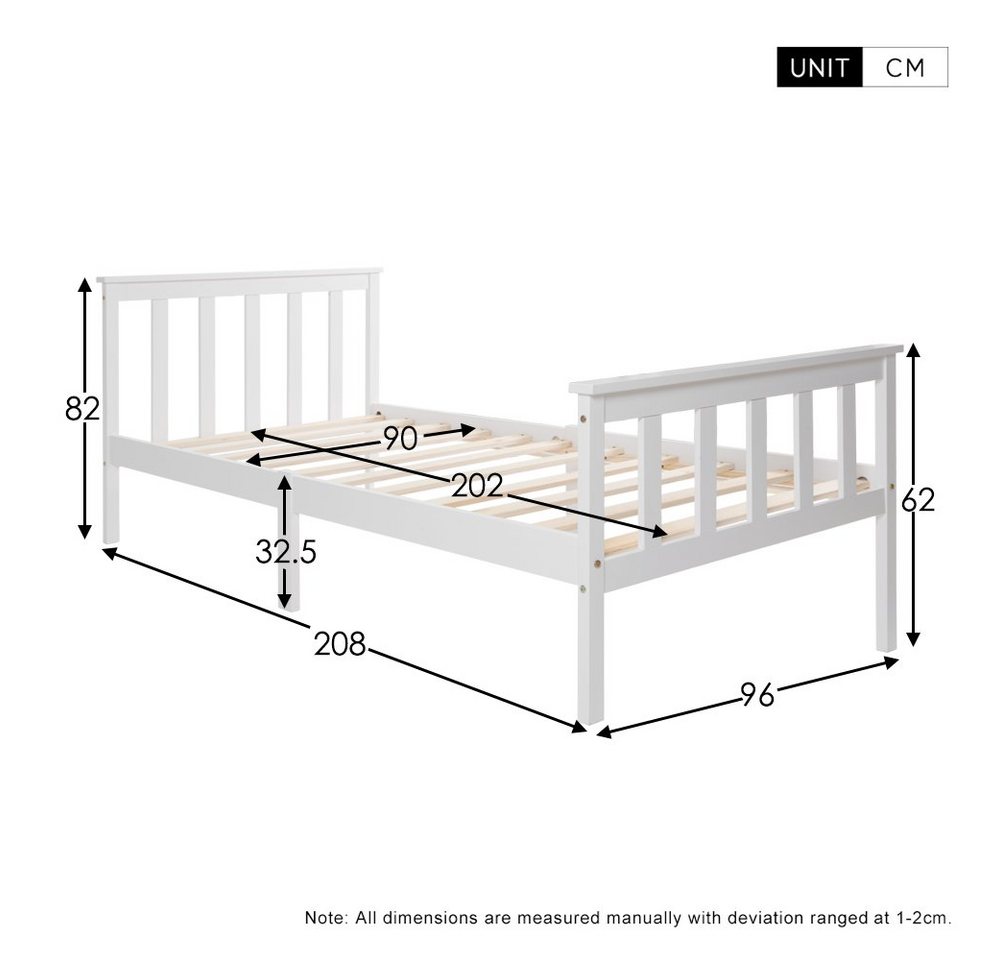 Flieks Holzbett, Einzelbett Massivholz Kiefer Kinderbett Jugendbett 90x200cm – Bild 4 von 5