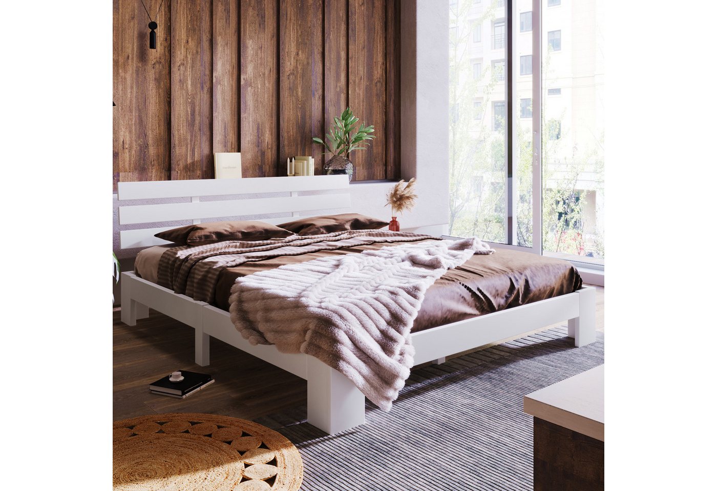 Flieks Holzbett, Doppelbett Ehebett Massivholzbett Bettgestell 140 x 200 cm – Bild 2 von 5