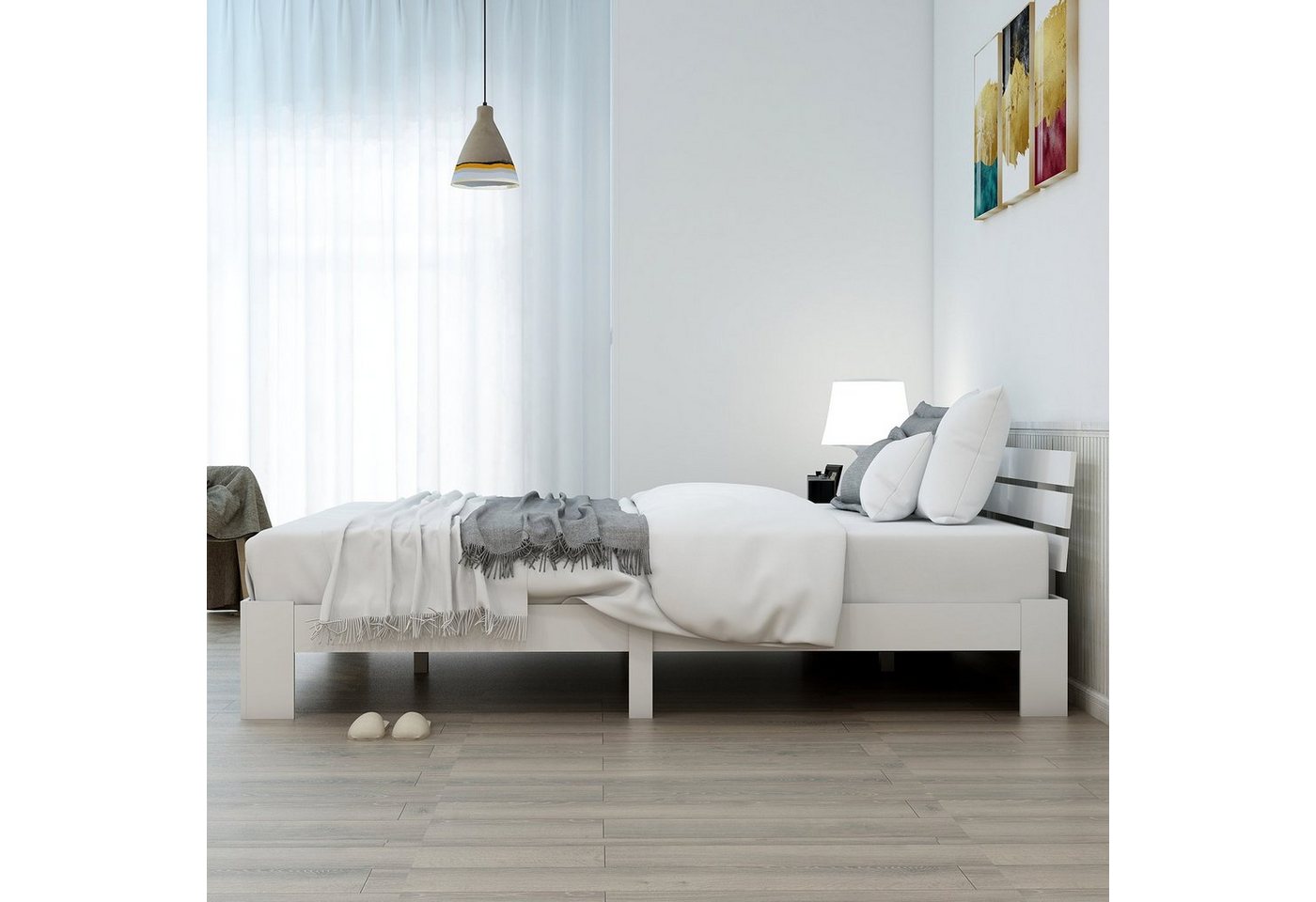 Flieks Holzbett, Doppelbett Ehebett Massivholzbett Bettgestell 140 x 200 cm – Bild 4 von 5
