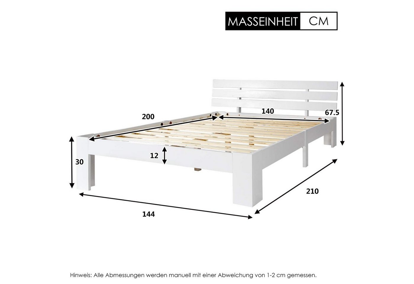 Flieks Holzbett, Doppelbett Ehebett Massivholzbett Bettgestell 140 x 200 cm – Bild 5 von 5