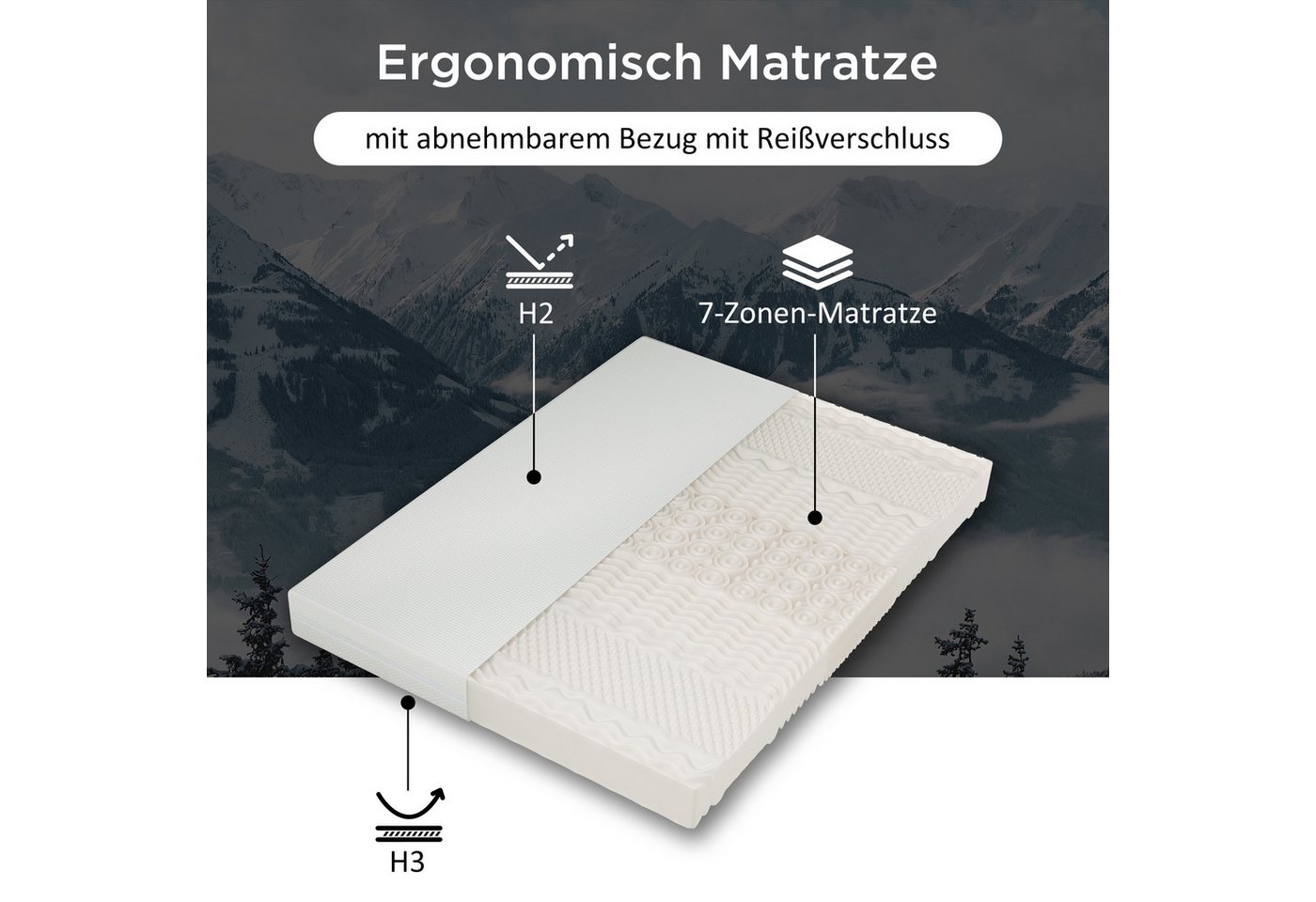 Kaltschaummatratze, Flieks, 20 cm hoch, Ergonomische Wendematratze Antirutschpartikel 7 Zonen H2/H3 140x200x20 – Bild 4 von 5