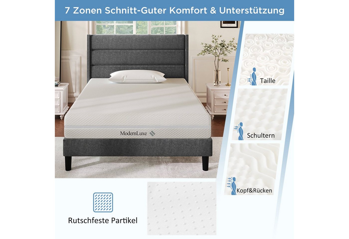 Kaltschaummatratze, Flieks, 20 cm hoch, Ergonomische Wendematratze Antirutschpartikel 7 Zonen H2/H3 140x200x20 – Bild 5 von 5