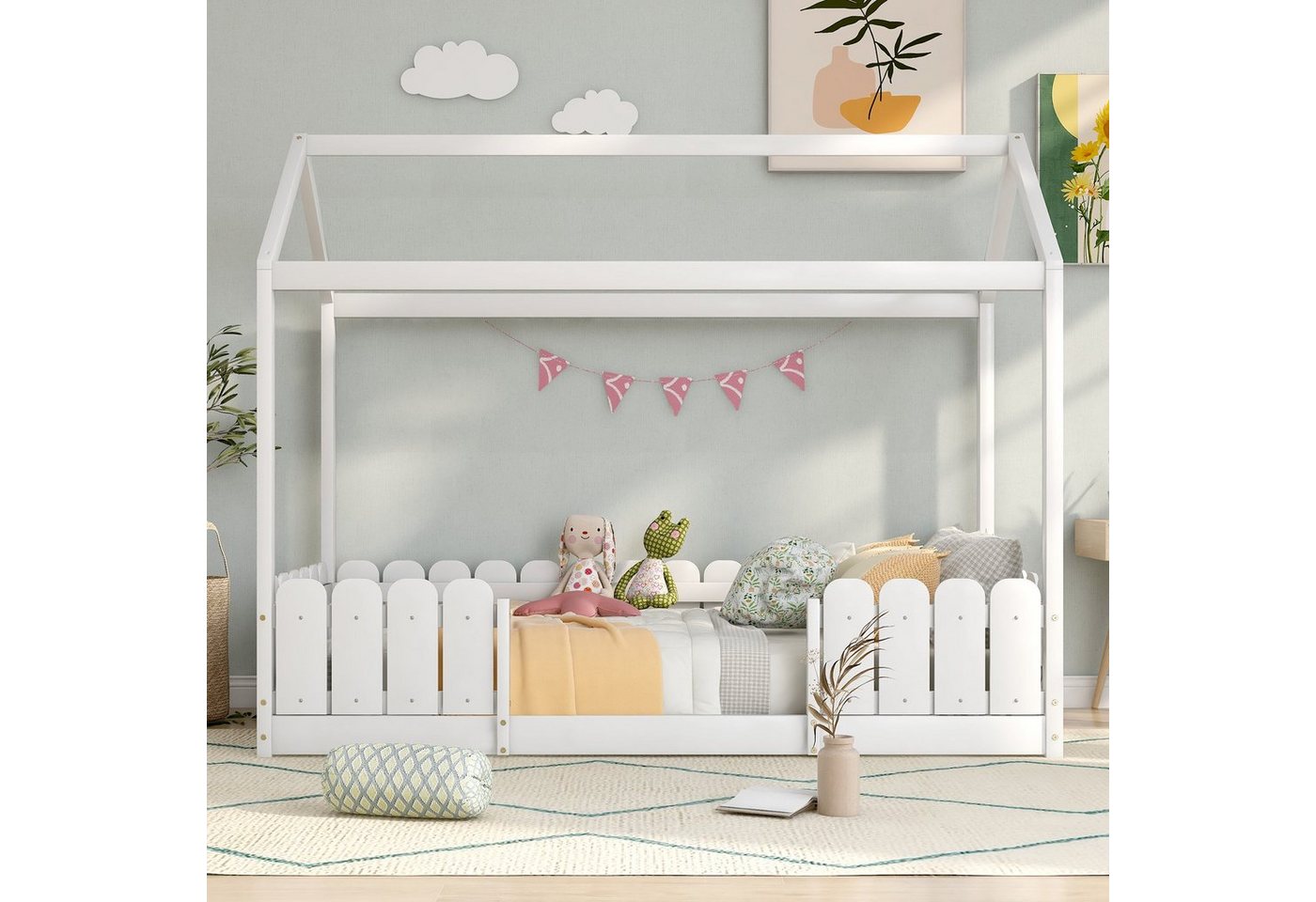 Flieks Kinderbett (1-tlg), Hausbett Kiefernholz 90x200cm ohne Matratze – Bild 2 von 5