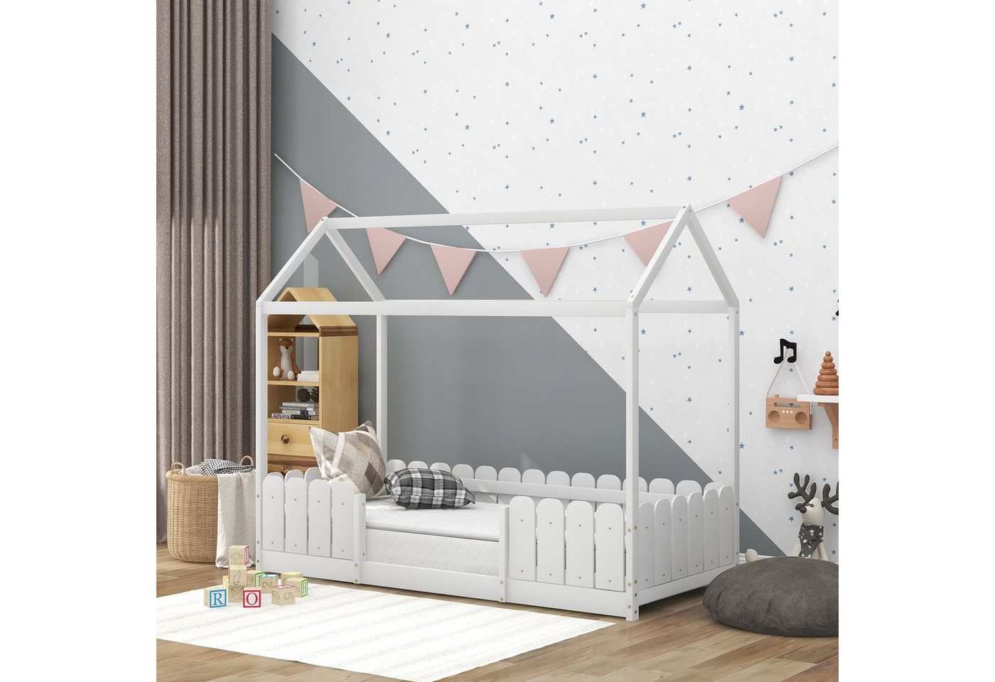 Flieks Kinderbett (1-tlg), Hausbett Kiefernholz 90x200cm ohne Matratze – Bild 3 von 5