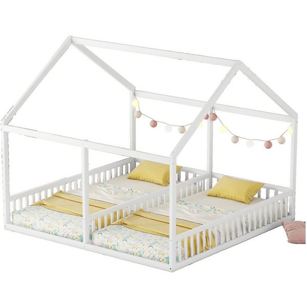 Flieks Kinderbett, Massivholz Einzelbett Doppelbett Hausbett 90x200cm 2 Liegefläche