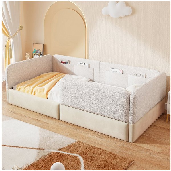 Flieks Kinderbett, Daybett Polsterbett 90x200cm mit Schutzgitter und Aufbewahrungstasche