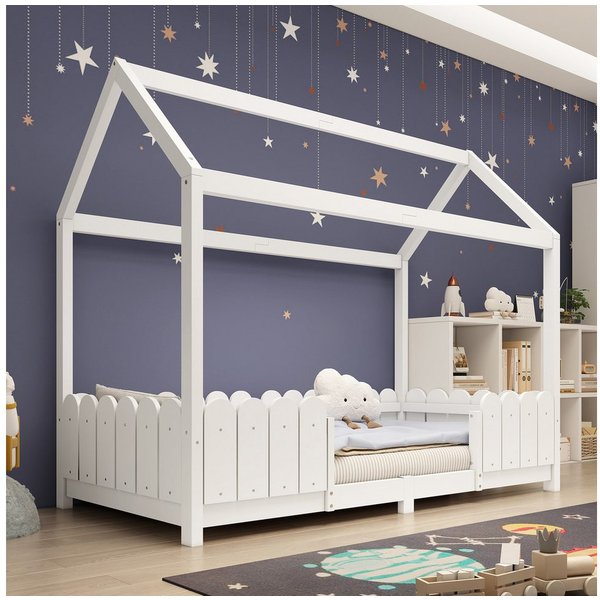 Flieks Kinderbett, Einzelbett Hausbett Kiefernholz 90x200cm