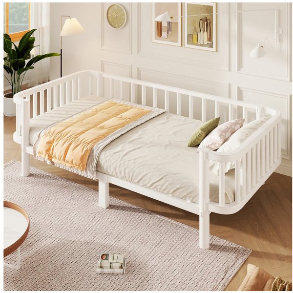 Flieks Kinderbett, Metallbett Kinderbett 90x200cm mit Lattenrost und Sicherheitsgeländer
