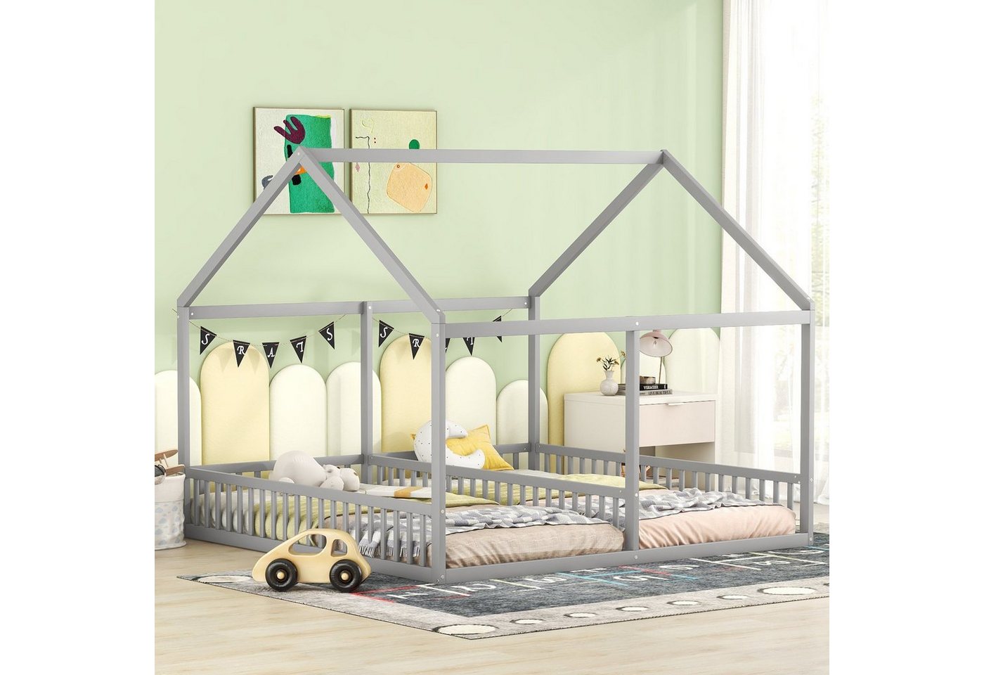 Flieks Kinderbett, Massivholz Einzelbett Doppelbett Hausbett 90x200cm 2 Liegefläche – Bild 2 von 5