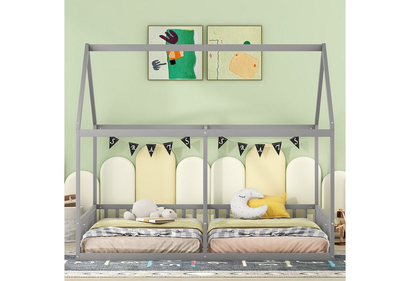 Flieks Kinderbett, Massivholz Einzelbett Doppelbett Hausbett 90x200cm 2 Liegefläche – Bild 3 von 5