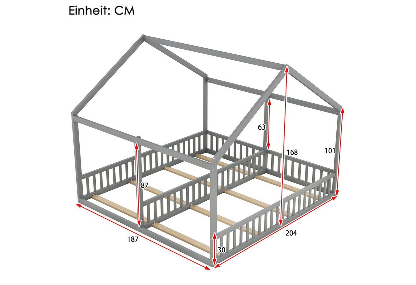 Flieks Kinderbett, Massivholz Einzelbett Doppelbett Hausbett 90x200cm 2 Liegefläche – Bild 4 von 5