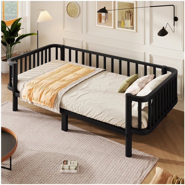 Flieks Kinderbett, Metallbett Kinderbett 90x200cm mit Lattenrost und Sicherheitsgeländer