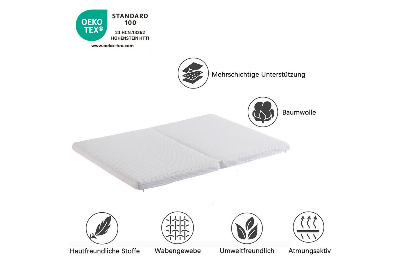 Komfortschaummatratze, Flieks, 10 cm hoch, Matratze 140x200cm faltbar in 140x100cm, weiße Bezug+weiße 23D Schwamm – Bild 4 von 5
