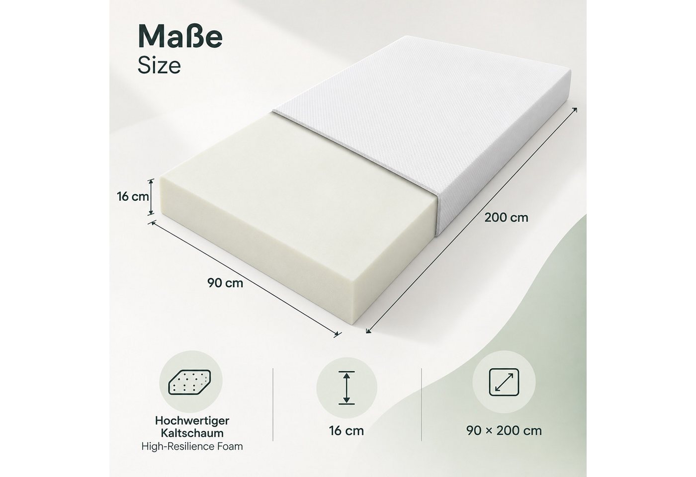 Komfortschaummatratze, Flieks, H3 16cm Matratze Antirutschpartikeln 90x200cm – Bild 2 von 5