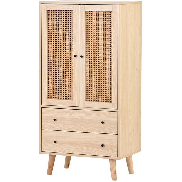 Flieks Kommode, Sideboard mit 2 Schubladen und 2 Türen Rattan 60x40x120cm