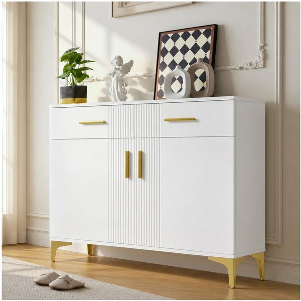 Flieks Kommode mit 2 Schubladen und 2 Türen Weiß (B80/T35/H79,5 cm, 1 St., für Wohnzimmer, Flur, Schlafzimmer und Esszimmer), Sideboard Mehrzweckschrank mit ver